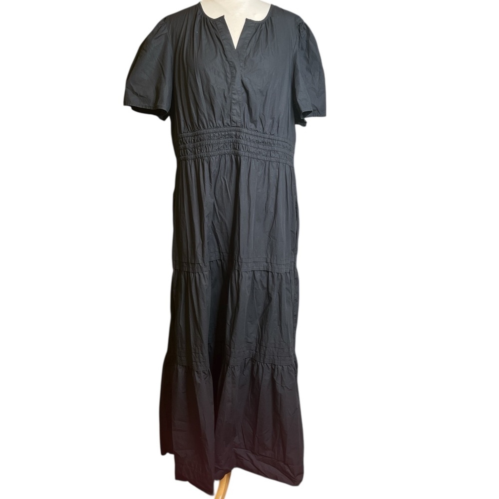 Quince Organic Cotton Tiered Maxi Dress – Black (Short Sleeve)